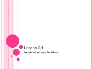 LESSON 2 1 Transforming Linear Functions SLOPE INTERCEPT