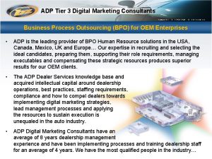ADP Tier 3 Digital Marketing Consultants Business Process