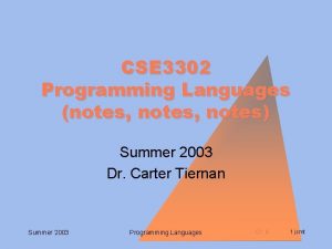 CSE 3302 Programming Languages notes notes Summer 2003