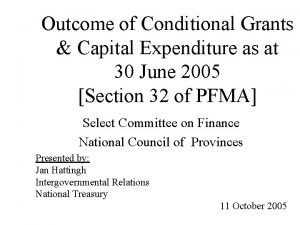 Outcome of Conditional Grants Capital Expenditure as at