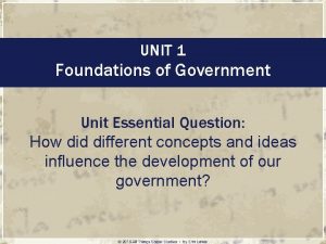 UNIT 1 Foundations of Government Unit Essential Question