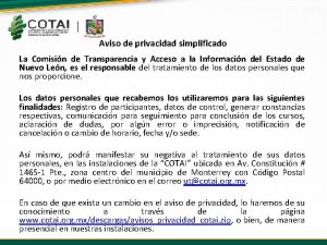 Aviso de privacidad simplificado La Comisin de Transparencia