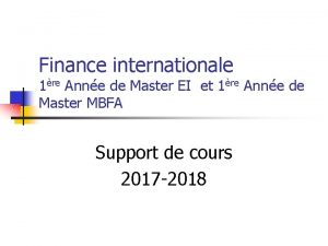 Finance internationale 1re Anne de Master EI et