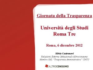 Giornata della Trasparenza Universit degli Studi Roma Tre