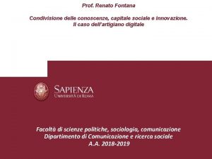 Prof Renato Fontana Condivisione delle conoscenze capitale sociale