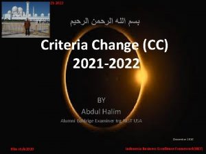 BEF Criteria Change CC 2021 2022 Criteria Change