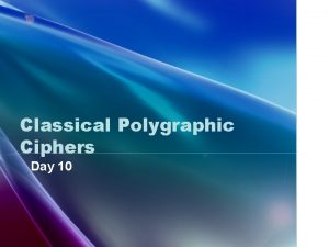 Classical Polygraphic Ciphers Day 10 Playfair cipher Named