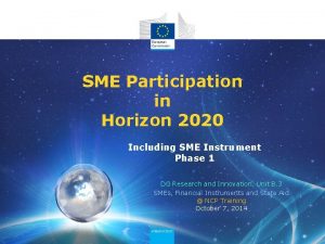 SME Participation in Horizon 2020 Including SME Instrument