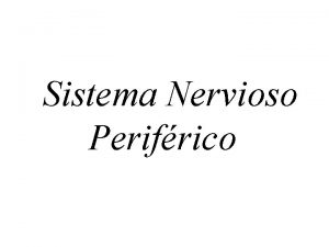Sistema Nervioso Perifrico El SNP comprende Un sistema