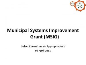 Municipal Systems Improvement Grant MSIG Select Committee on