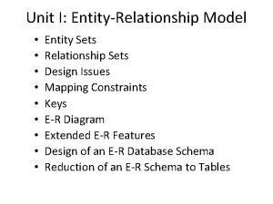 Unit I EntityRelationship Model Entity Sets Relationship Sets