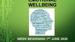 EMOTIONAL WELLBEING WEEK BEGINNING 1 ST JUNE 2020