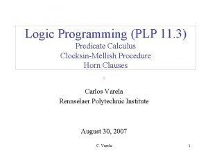 Logic Programming PLP 11 3 Predicate Calculus ClocksinMellish