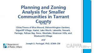 Planning and Zoning Analysis for Smaller Communities in