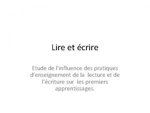 Lire et crire Etude de linfluence des pratiques