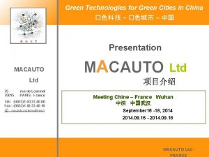 Green Technologies for Green Cities in China Presentation