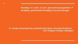 Planning for seed cocoon productionprogramme of brushing synchronized
