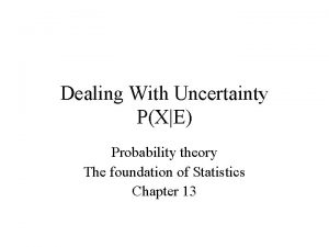 Dealing With Uncertainty PXE Probability theory The foundation