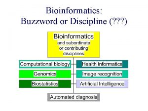 Bioinformatics Buzzword or Discipline Outline of the course