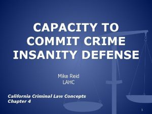 CAPACITY TO COMMIT CRIME INSANITY DEFENSE Mike Reid