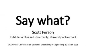 Say what Scott Ferson Institute for Risk and
