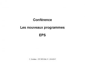 Confrence Les nouveaux programmes EPS C Giordano CPC