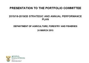 PRESENTATION TO THE PORTFOLIO COMMITTEE 201516 201920 STRATEGIC