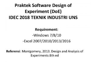 Praktek Software Design of Experiment Do E IDEC