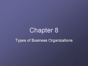 Chapter 8 Types of Business Organizations Sole Proprietorships