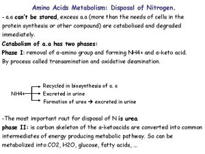 Amino Acids Metabolism Disposal of Nitrogen a a Amino Acids Metabolism Disposal of Nitrogen a a