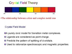 Crystal Field Theory 400 500 600 800 The