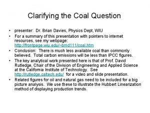 Clarifying the Coal Question presenter Dr Brian Davies