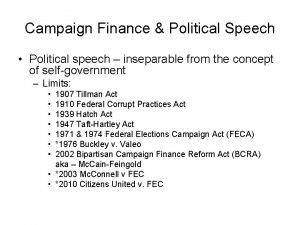 Campaign Finance Political Speech Political speech inseparable from