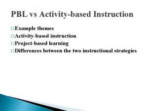 PBL vs Activitybased Instruction Example themes Activitybased instruction
