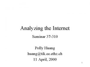 Analyzing the Internet Seminar 37 310 Polly Huang