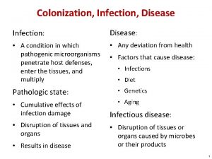 Colonization Infection Disease Infection Disease A condition in