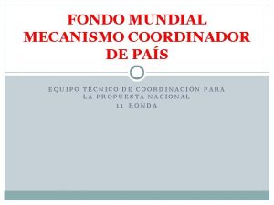 FONDO MUNDIAL MECANISMO COORDINADOR DE PAS EQUIPO TCNICO