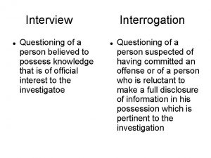 Interview Questioning of a person believed to possess