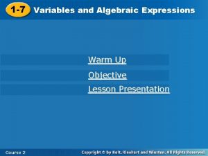 and Algebraic Expressions 1 7 Variables and Algebraic