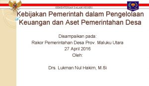 KEMENTERIAN DALAM NEGERI Kebijakan Pemerintah dalam Pengelolaan Keuangan