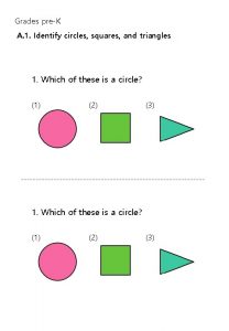 Grades preK A 1 Identify circles squares and