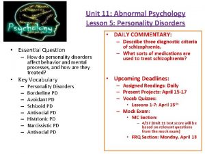 Unit 11 Abnormal Psychology Lesson 5 Personality Disorders