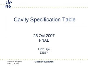 Cavity Specification Table 23 Oct 2007 FNAL Lutz