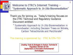 Welcome to ITRCs Internet Training Systematic Approach to