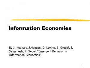 Information Economies By J Kephart J Hansen D