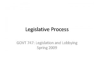 Legislative Process GOVT 747 Legislation and Lobbying Spring