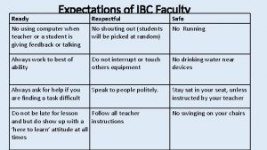 Ready Expectations of IBC Faculty Respectful Safe No