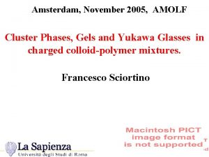 Amsterdam November 2005 AMOLF Cluster Phases Gels and