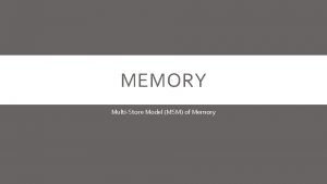 MEMORY MultiStore Model MSM of Memory SENSORY MEMORY MEMORY MultiStore Model MSM of Memory SENSORY MEMORY