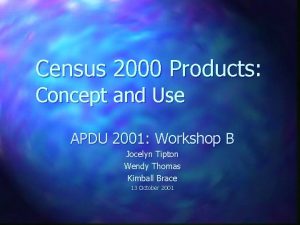 Census 2000 Products Concept and Use APDU 2001